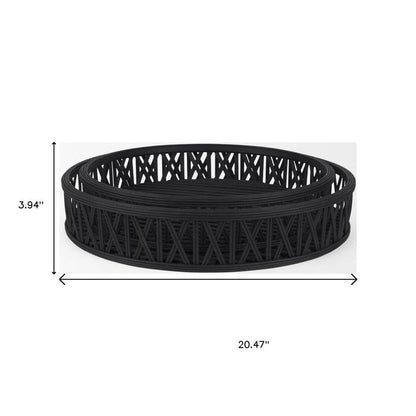 Set of Two Black Round Wicker Handmade Serving Trays HomeRoots
