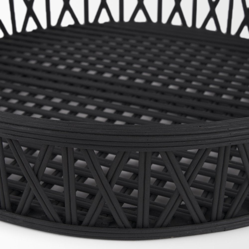 Set of Two Black Round Wicker Handmade Serving Trays HomeRoots
