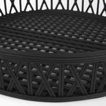 Set of Two Black Round Wicker Handmade Serving Trays HomeRoots
