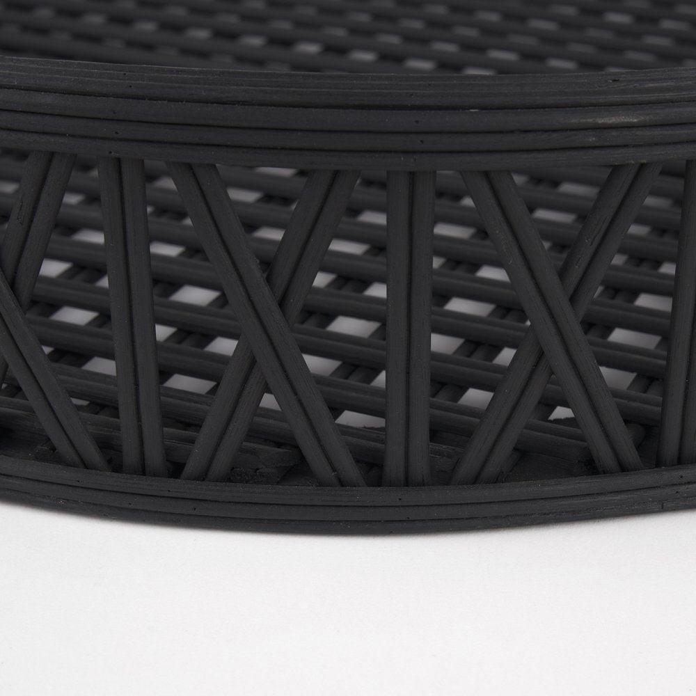Set of Two Black Round Wicker Handmade Serving Trays HomeRoots