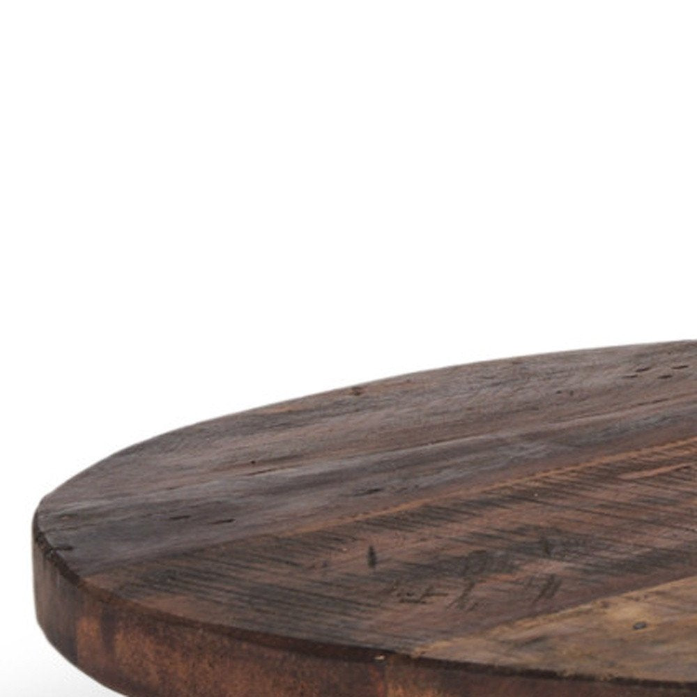 Set of Two Brown Reclaimed Wood Handmade Round Riser Trays HomeRoots