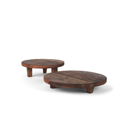 Set of Two Brown Reclaimed Wood Handmade Round Riser Trays HomeRoots
