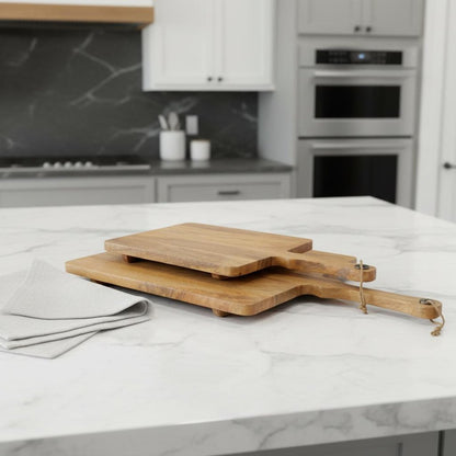 Set of Two Natural Solid Wood Handmade Serve Boards With Handles HomeRoots