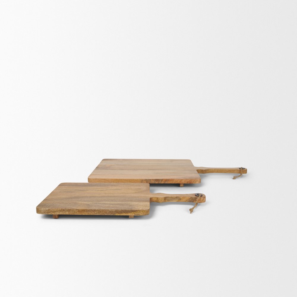 Set of Two Natural Solid Wood Handmade Serve Boards With Handles HomeRoots