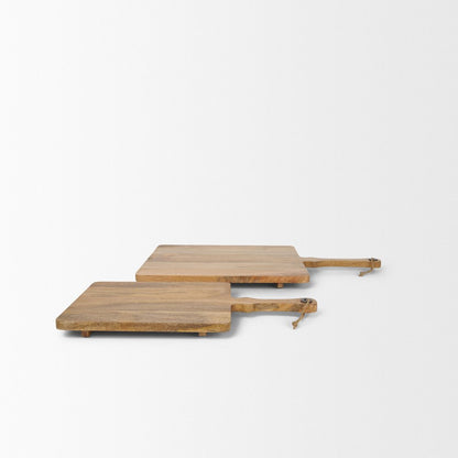 Set of Two Natural Solid Wood Handmade Serve Boards With Handles HomeRoots