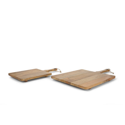 Set of Two Natural Solid Wood Handmade Serve Boards With Handles HomeRoots