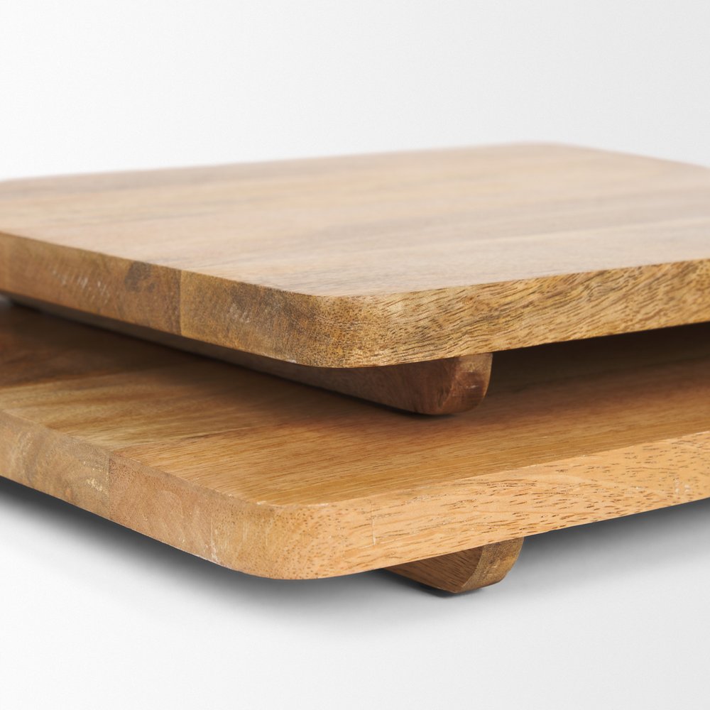 Set of Two Natural Solid Wood Handmade Serve Boards With Handles HomeRoots