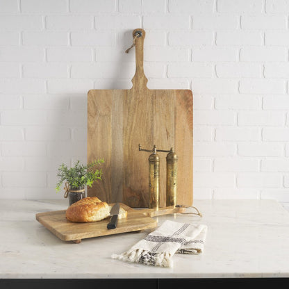 Set of Two Natural Solid Wood Handmade Serve Boards With Handles HomeRoots