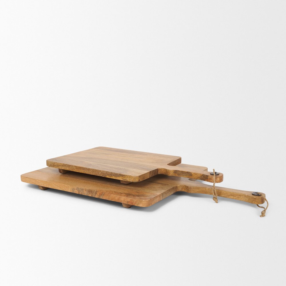 Set of Two Natural Solid Wood Handmade Serve Boards With Handles HomeRoots