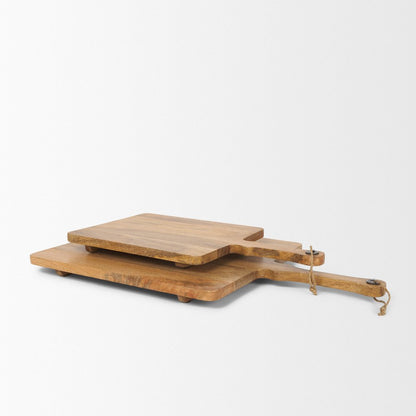 Set of Two Natural Solid Wood Handmade Serve Boards With Handles HomeRoots