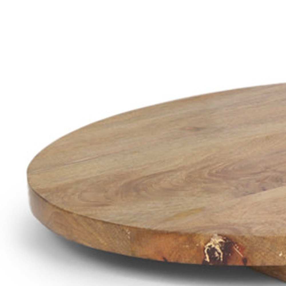 Set of Two Natural Solid Wood Handmade Round Serve Boards With Handles HomeRoots