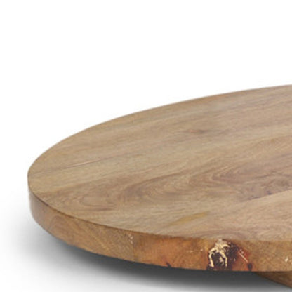 Set of Two Natural Solid Wood Handmade Round Serve Boards With Handles HomeRoots