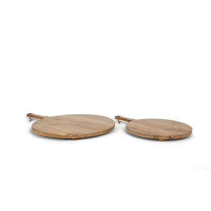 Set of Two Natural Solid Wood Handmade Round Serve Boards With Handles HomeRoots