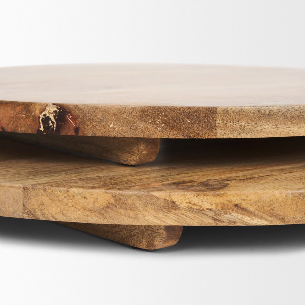 Set of Two Natural Solid Wood Handmade Round Serve Boards With Handles HomeRoots