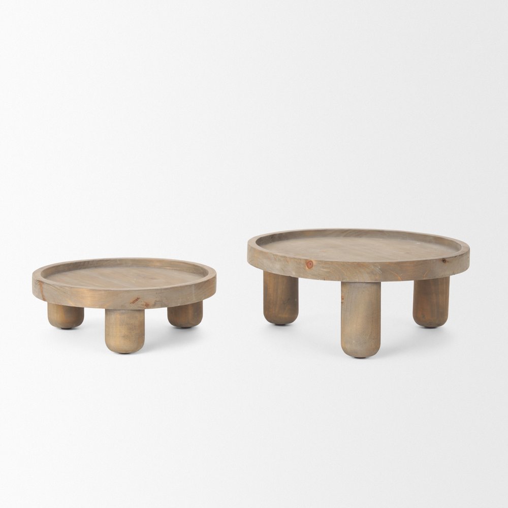 Set of Two Gray And Natural Solid Wood Handmade Round Risers HomeRoots