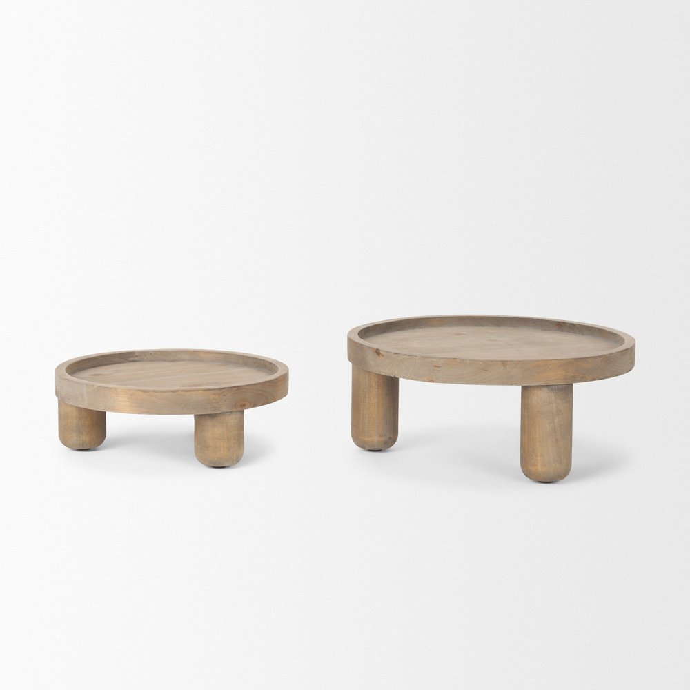 Set of Two Gray And Natural Solid Wood Handmade Round Risers HomeRoots