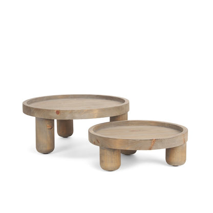 Set of Two Gray And Natural Solid Wood Handmade Round Risers HomeRoots