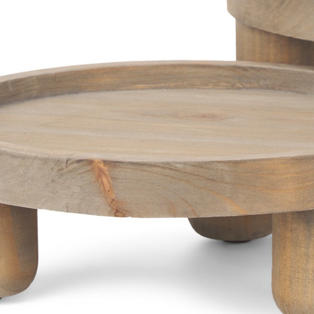 Set of Two Gray And Natural Solid Wood Handmade Round Risers HomeRoots