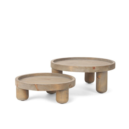 Set of Two Gray And Natural Solid Wood Handmade Round Risers HomeRoots