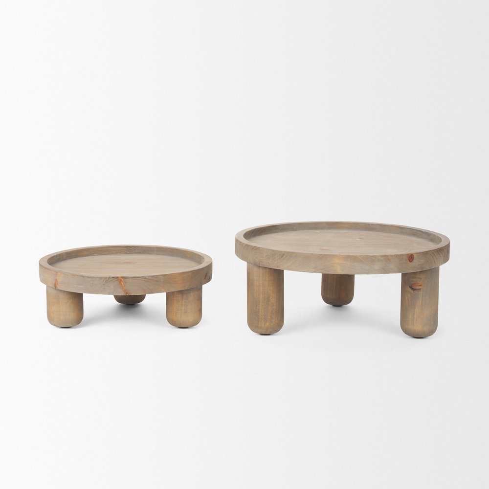 Set of Two Gray And Natural Solid Wood Handmade Round Risers HomeRoots