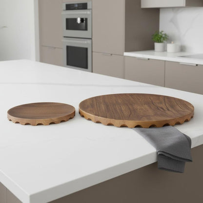 Set of Two Natural Light Brown Round Wood Handmade Serving Trays HomeRoots