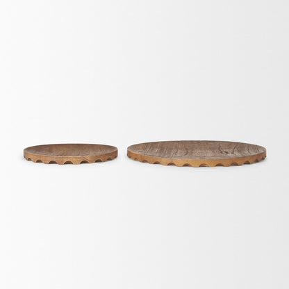 Set of Two Natural Light Brown Round Wood Handmade Serving Trays HomeRoots