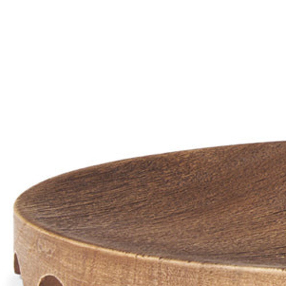 Set of Two Natural Light Brown Round Wood Handmade Serving Trays HomeRoots