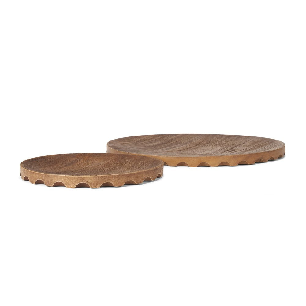Set of Two Natural Light Brown Round Wood Handmade Serving Trays HomeRoots