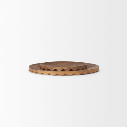 Set of Two Natural Light Brown Round Wood Handmade Serving Trays HomeRoots