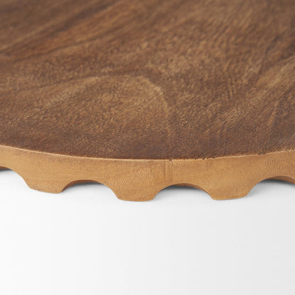 Set of Two Natural Light Brown Round Wood Handmade Serving Trays HomeRoots