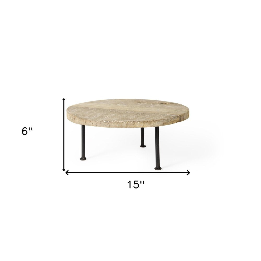 15" Light Brown And Black Round Solid Wood Handmade Riser Tray HomeRoots