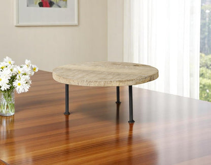 15" Light Brown And Black Round Solid Wood Handmade Riser Tray HomeRoots