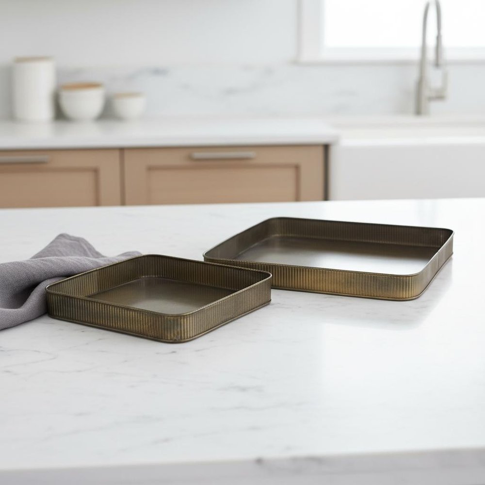 Set of Two Antiqued Brass Metal Handmade Serving Tray HomeRoots