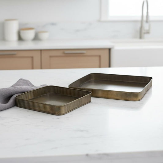 Set of Two Antiqued Brass Metal Handmade Serving Tray HomeRoots