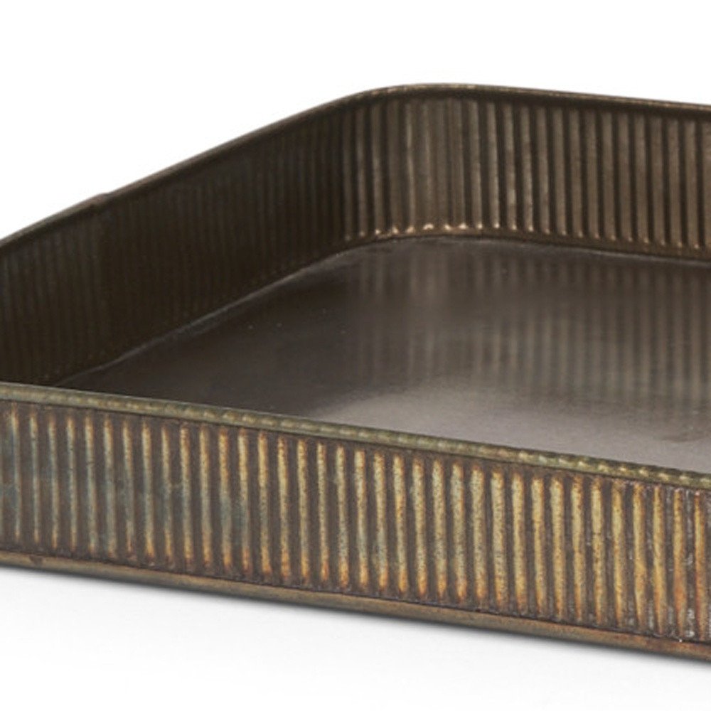 Set of Two Antiqued Brass Metal Handmade Serving Tray — view 1