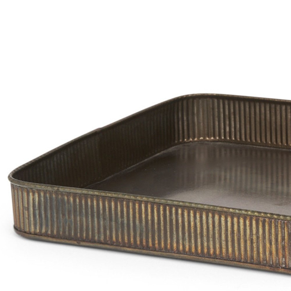 Set of Two Antiqued Brass Metal Handmade Serving Tray HomeRoots