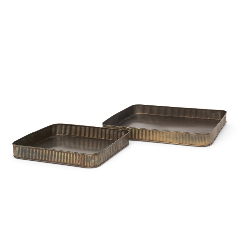 Set of Two Antiqued Brass Metal Handmade Serving Tray — view 3