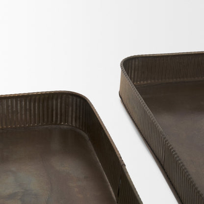 Set of Two Antiqued Brass Metal Handmade Serving Tray HomeRoots