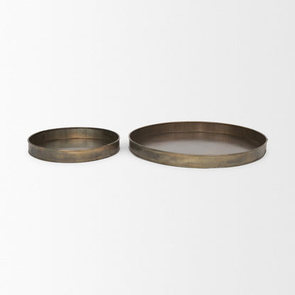 Set of Two Yellow Round Metal Handmade Serving Tray HomeRoots
