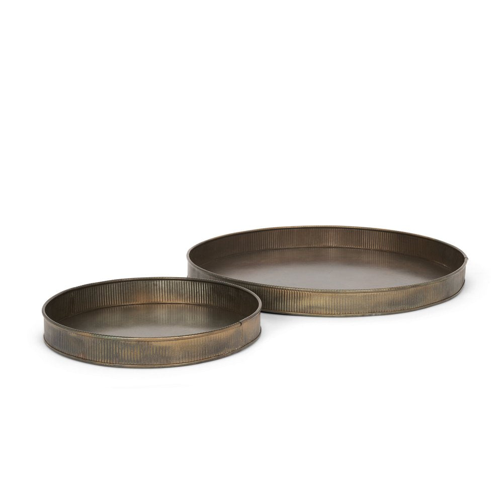 Set of Two Yellow Round Metal Handmade Serving Tray HomeRoots