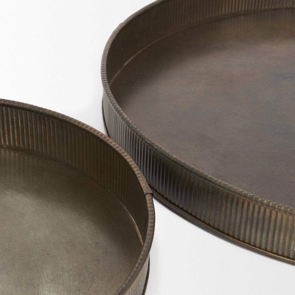 Set of Two Yellow Round Metal Handmade Serving Tray HomeRoots