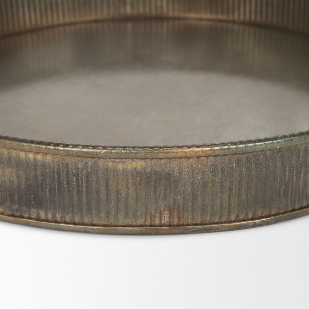 Set of Two Yellow Round Metal Handmade Serving Tray HomeRoots