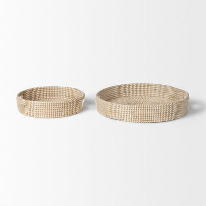 Set of Two Brown Round Wood Handmade Serving Tray With Handles HomeRoots
