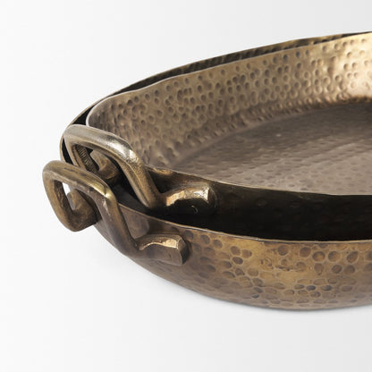 Set of Two Gold Oval Metal Handmade Serving Tray With Handles HomeRoots