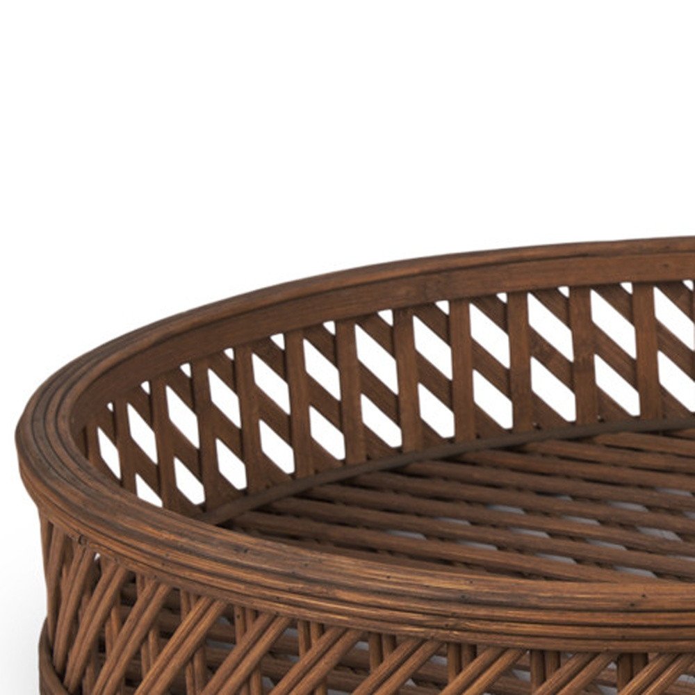 Set of Two Brown Round Wicker Handmade Serving Tray HomeRoots