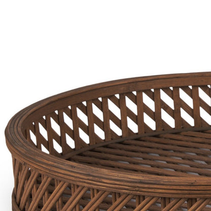 Set of Two Brown Round Wicker Handmade Serving Tray HomeRoots