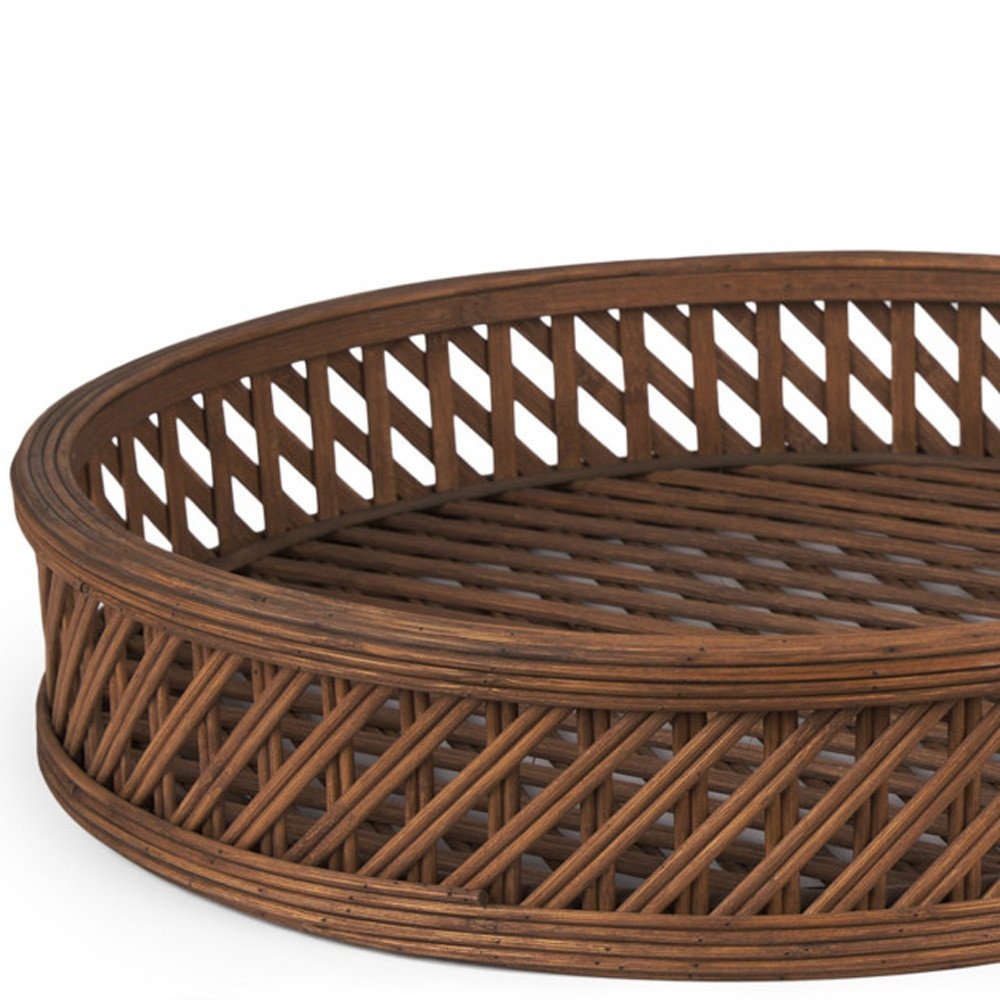 Set of Two Brown Round Wicker Handmade Serving Tray HomeRoots