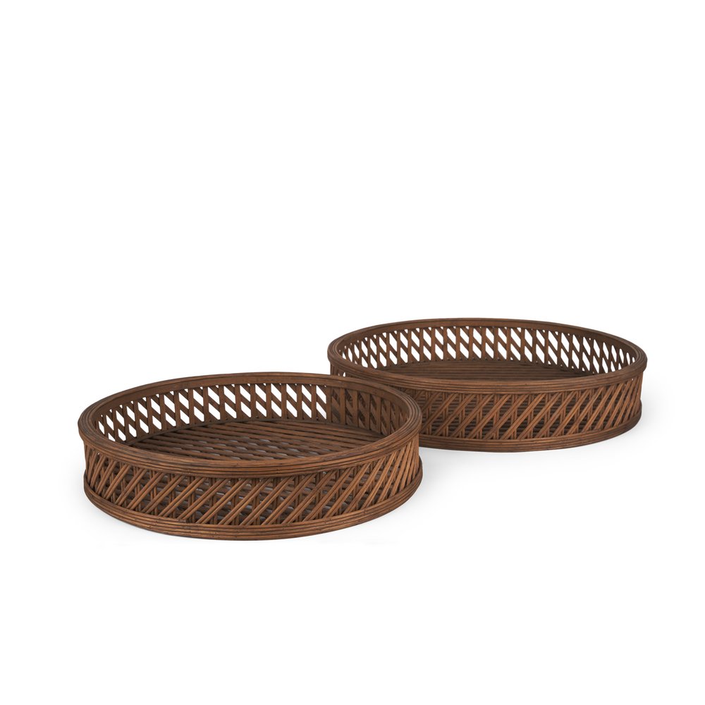 Set of Two Brown Round Wicker Handmade Serving Tray HomeRoots