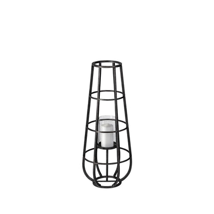 30" Black Distressed Geometric Metal And Glass Lantern Candle Holder HomeRoots