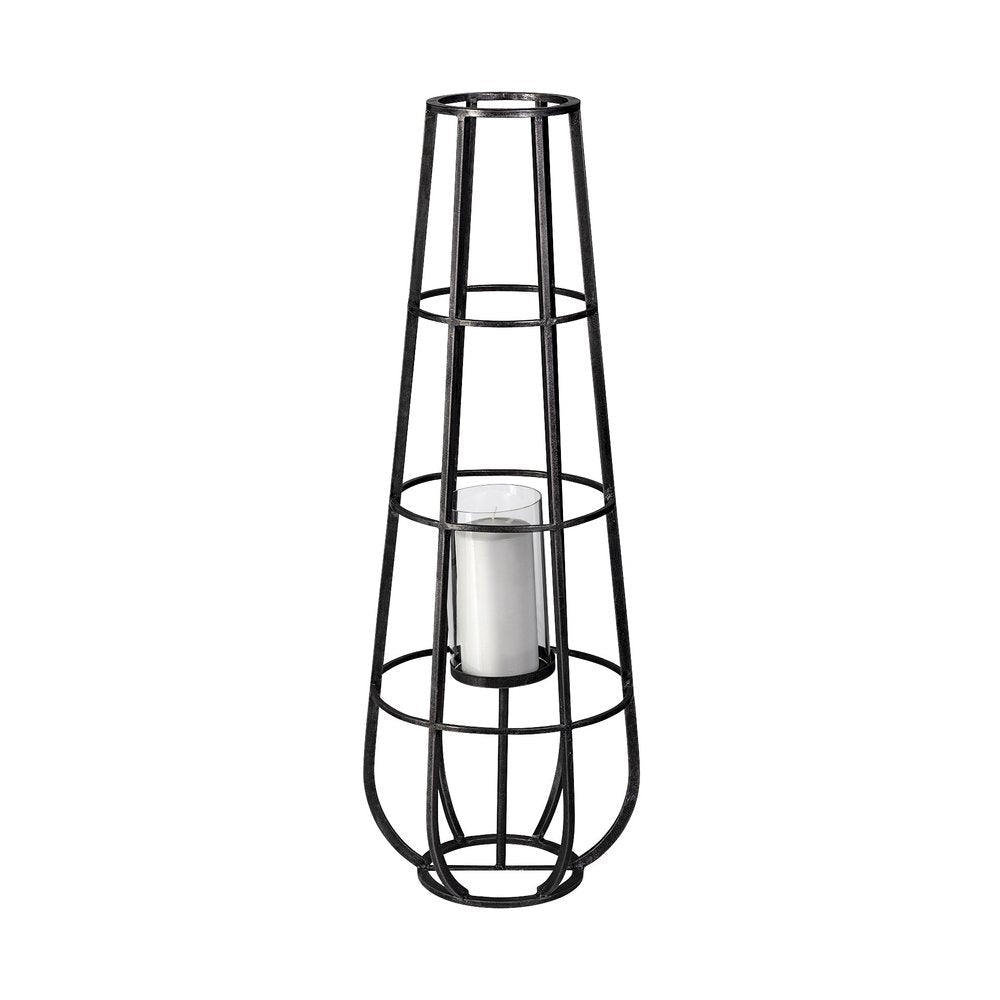 40" Black Distressed Geometric Metal Lantern Candle Holder HomeRoots
